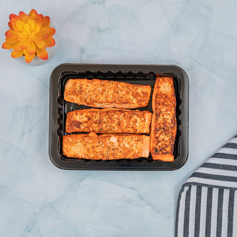 An image of a baked salmon healthy meal prep by the pound