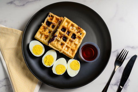 High Protein Blueberry Waffle with Boiled Eggs